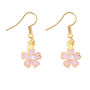 Small fresh pink flower pearl earrings, no pierced earrings, five - petal floral temperament earrings. - Nimall