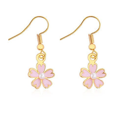 Small fresh pink flower pearl earrings, no pierced earrings, five - petal floral temperament earrings. - Nimall