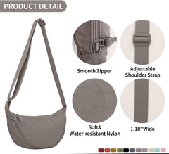 Small Nylon Crescent Crossbody Bag AL254 - Nimall