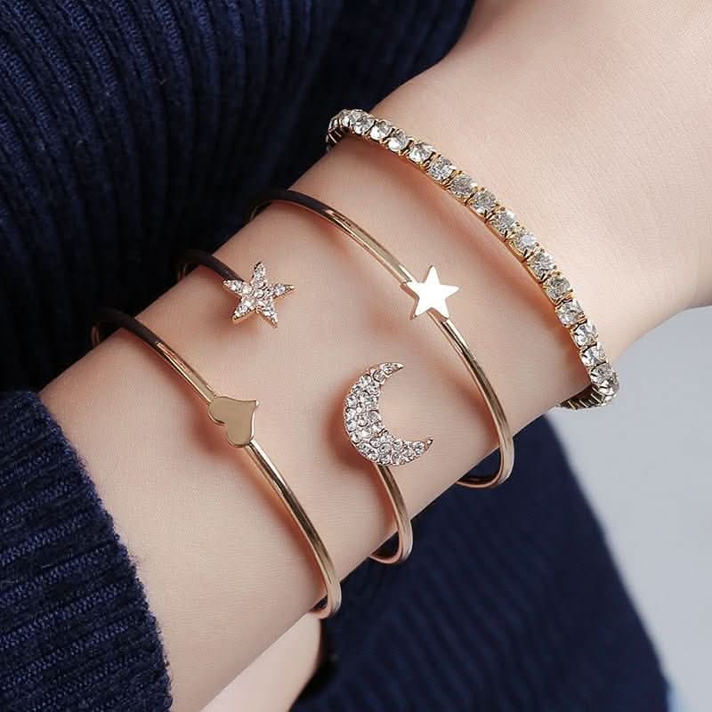 Star Moon Diamond Glossy Peach Heart Star Bracelet, Four - piece Jewelry - Nimall