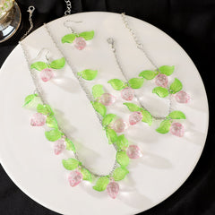 Strawberry Leaf Cherry Necklace Bracelet Ring Set Premium - Nimall