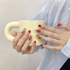 Strawberry pure handmade wearing armor hand - painted ice transparent manicure pure desire long armor daily source - Nimall