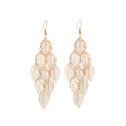 Stylish and simple multi - layer hollow leaf earrings, long leaf earrings. - Nimall