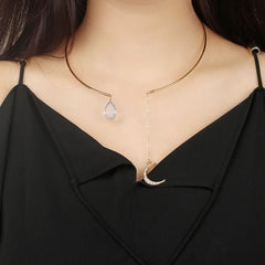 Stylish, simple and generous, diamond - encrusted moon water drop women's collar - Nimall