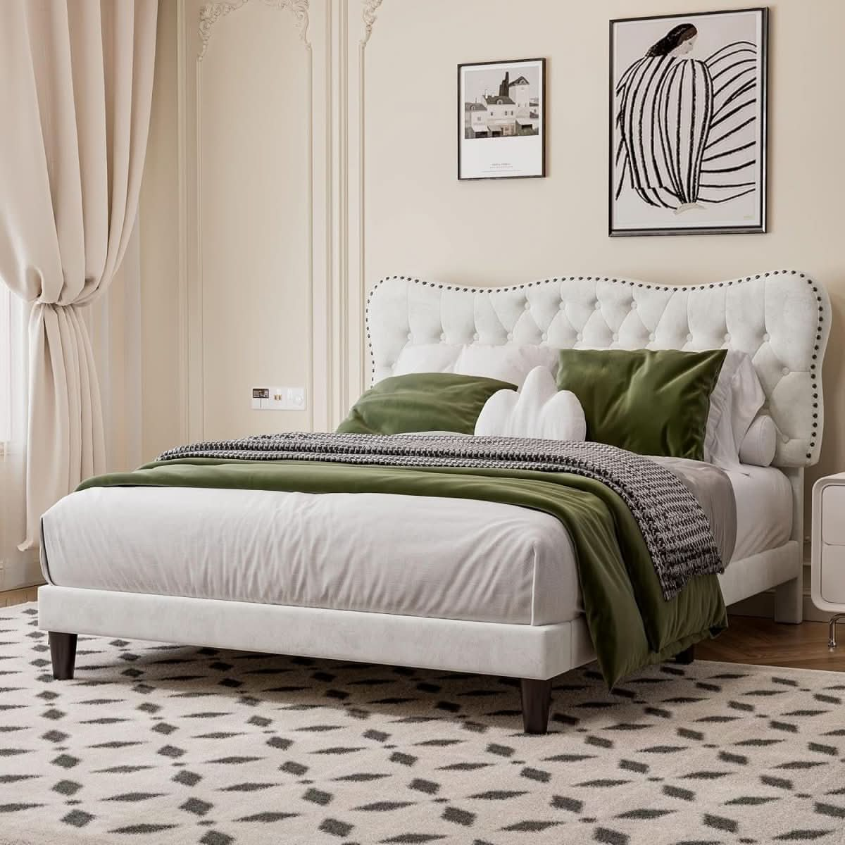 Suede Fabric Upholstered Platform Bed Frame with Adjustable Headboard 155 x 205 x 118 CM - Nimall