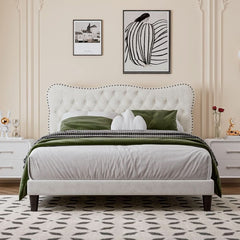 Suede Fabric Upholstered Platform Bed Frame with Adjustable Headboard 155 x 205 x 118 CM - Nimall