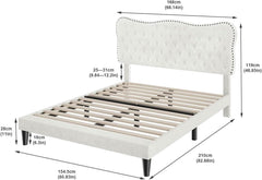 Suede Fabric Upholstered Platform Bed Frame with Adjustable Headboard 155 x 205 x 118 CM - Nimall