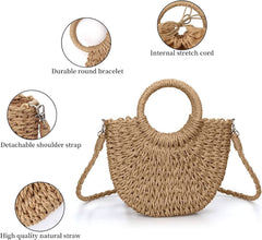 Summer Women Hand - Woven Rattan Bag Straw Purse Wicker Beach Wedding AL258 - Nimall