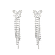 Super flash long fringed earrings women's full diamond light luxury butterfly earrings - Nimall