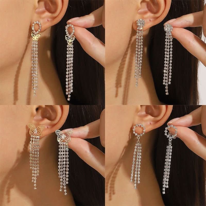 Super flash long fringed earrings women's full diamond light luxury butterfly earrings - Nimall