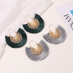 Tassel earrings retro exaggerated fan - shaped lace pattern earrings earrings - Nimall