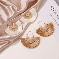 Tassel earrings retro exaggerated fan - shaped lace pattern earrings earrings - Nimall