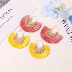 Tassel earrings retro exaggerated fan - shaped lace pattern earrings earrings - Nimall