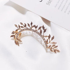 Temperament leaf diamond stud earrings creative single exaggerated ear clips - Nimall