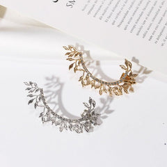 Temperament leaf diamond stud earrings creative single exaggerated ear clips - Nimall