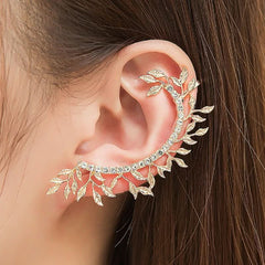 Temperament leaf diamond stud earrings creative single exaggerated ear clips - Nimall