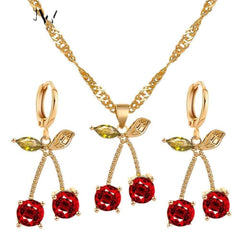 Temperament Pomegranate Red Cherry Necklace Women's Simple Versatile Crystal Earrings - Nimall