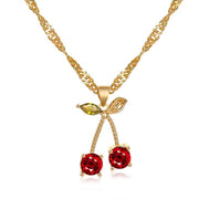 Temperament Pomegranate Red Cherry Necklace Women's Simple Versatile Crystal Earrings - Nimall