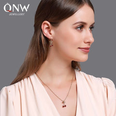 Temperament Pomegranate Red Cherry Necklace Women's Simple Versatile Crystal Earrings - Nimall