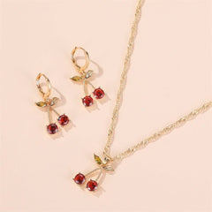 Temperament Pomegranate Red Cherry Necklace Women's Simple Versatile Crystal Earrings - Nimall