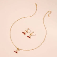 Temperament Pomegranate Red Cherry Necklace Women's Simple Versatile Crystal Earrings - Nimall