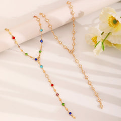 Temperament simple fashion colored crystal pearl necklace women's niche sweater chain - Nimall