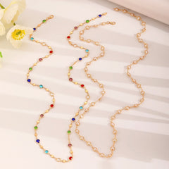 Temperament simple fashion colored crystal pearl necklace women's niche sweater chain - Nimall