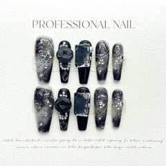 The new handmade nail factory, nail patch black ice through the stars in the golden night sky - Nimall