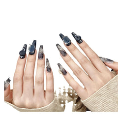 The new handmade nail factory, nail patch black ice through the stars in the golden night sky - Nimall