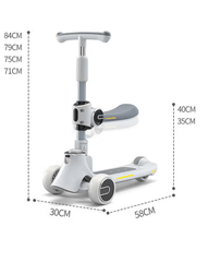 Three In one Children's Scooter Led Light Flashing Wheel Adjustable Height Foldable Scooter Removable Seat Blue LK002 - Nimall