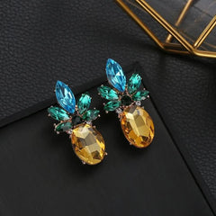 Trendy rhinestone crystal pineapple stud earrings personalized fruit earrings - Nimall