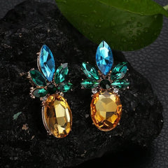 Trendy rhinestone crystal pineapple stud earrings personalized fruit earrings - Nimall