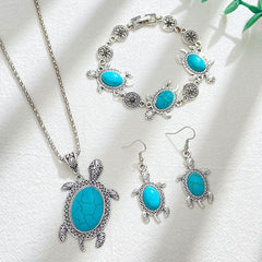 Turtle Turquoise Earrings Bracelet Necklace Three - piece Retro Fashion - Nimall