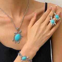 Turtle Turquoise Earrings Bracelet Necklace Three - piece Retro Fashion - Nimall