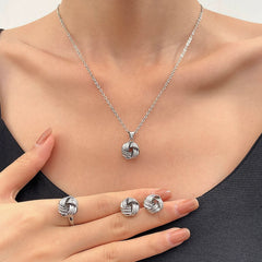 Twisted Knot Jewelry Set Female Creative Knot Necklace Earrings Ring - Nimall