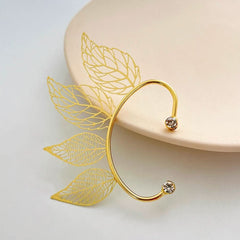 Vintage hollow leaf ear hanging women without earholes wings earbone clip earrings - Nimall