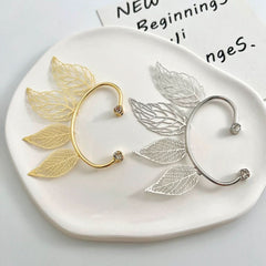 Vintage hollow leaf ear hanging women without earholes wings earbone clip earrings - Nimall