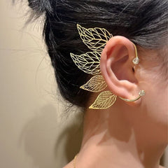 Vintage hollow leaf ear hanging women without earholes wings earbone clip earrings - Nimall