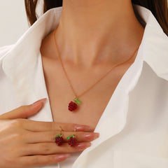 Vintage Light Luxury Raspberry Raspberry Earrings Necklace Set - Nimall