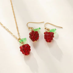 Vintage Light Luxury Raspberry Raspberry Earrings Necklace Set - Nimall