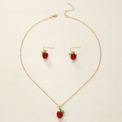 Vintage Light Luxury Raspberry Raspberry Earrings Necklace Set - Nimall