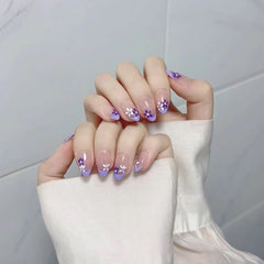 Violet manicure, gentle and white, icy temperament, small and fresh nail patch, hand - painted flower wearing nail - Nimall