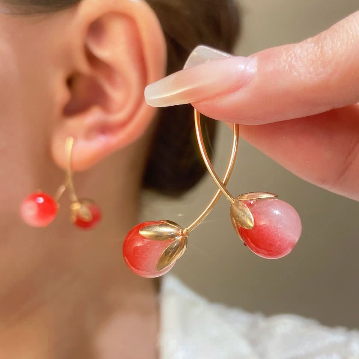 White and pink cherry stud earrings for women - Nimall