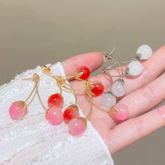 White and pink cherry stud earrings for women - Nimall