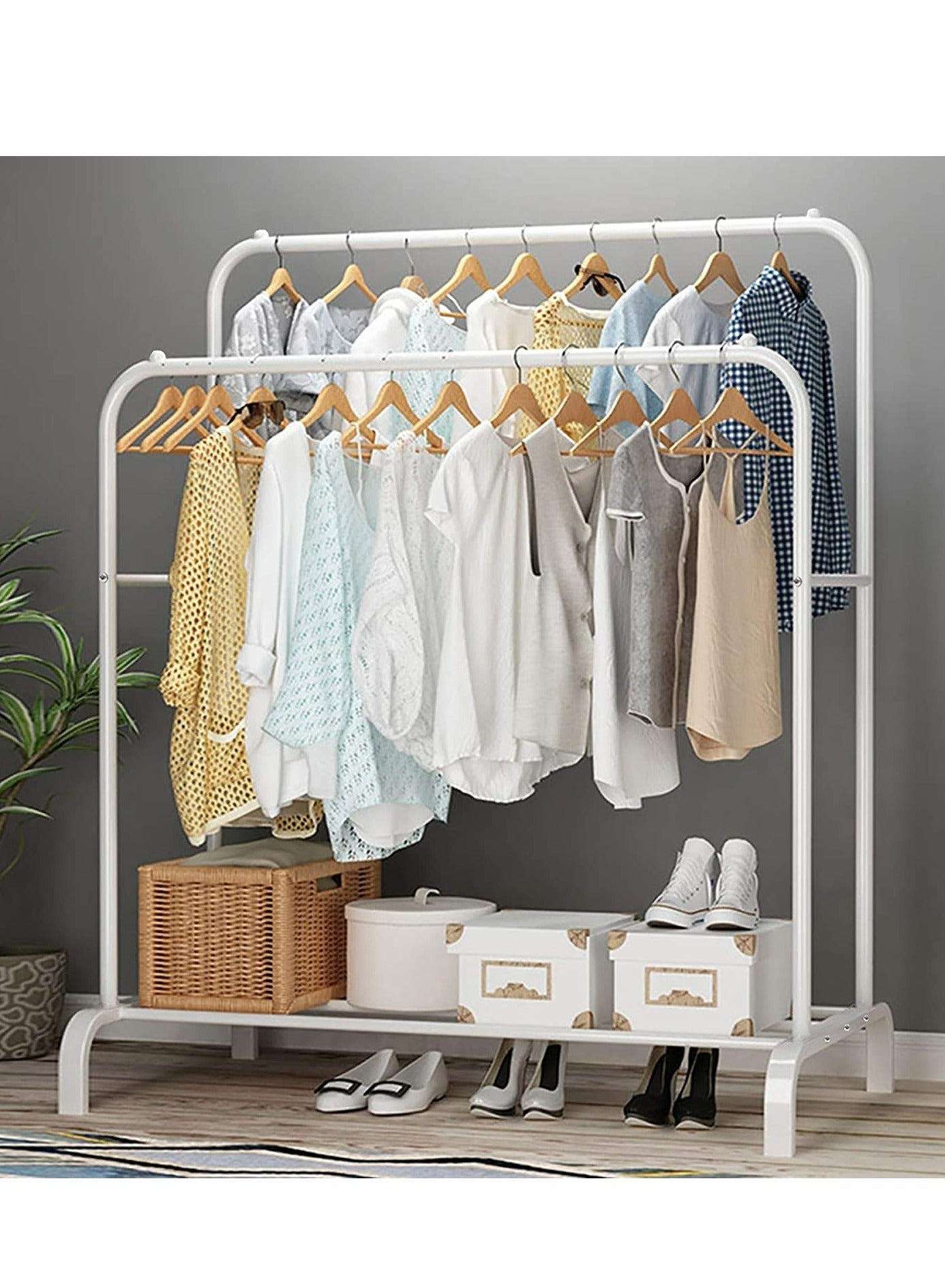 White metal clothes organizer and stand 150 x 115 x 50 cm AL143 - Nimall