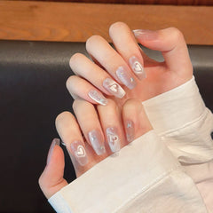 White peach smoothie pure hand wearing nail flash pink love cat eye gentle white removable nail sticker - Nimall