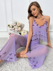 Women's 3D Butterfly V - Neck Pajama Set Womens Lingerie - Nimall