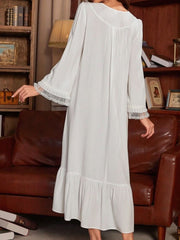 Women's Burlap Patchwork Long Sleeve Nightdress Womens Lingerie - Nimall