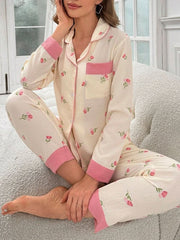 Women's Floral Print Long Sleeve Long Pants Pajama Set Womens Lingerie - Nimall