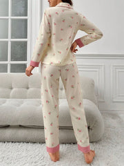 Women's Floral Print Long Sleeve Long Pants Pajama Set Womens Lingerie - Nimall